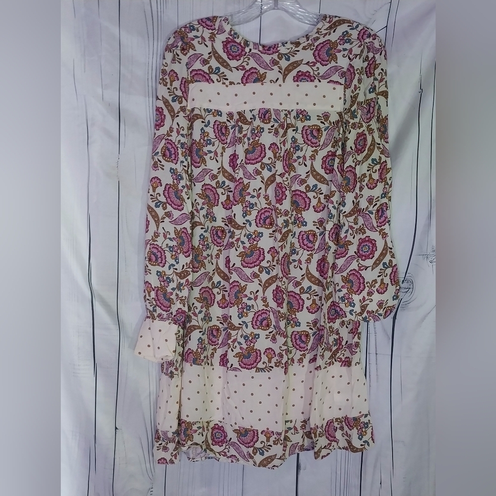 Chaps Babydoll Floral Polka Dot Boho Multicolor Dress